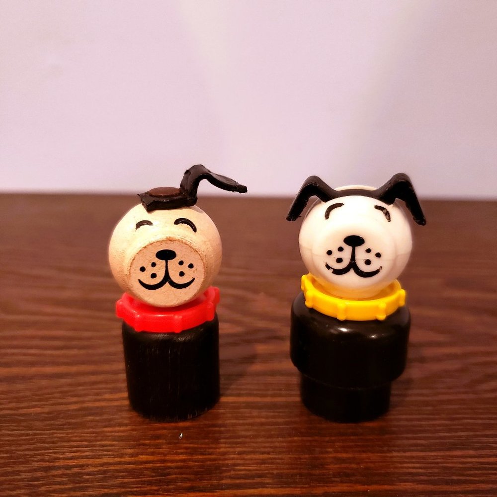 Fisher Price Little People Lucky Black Dog Yellow Red Collar Wood Rivet Ear Lot
